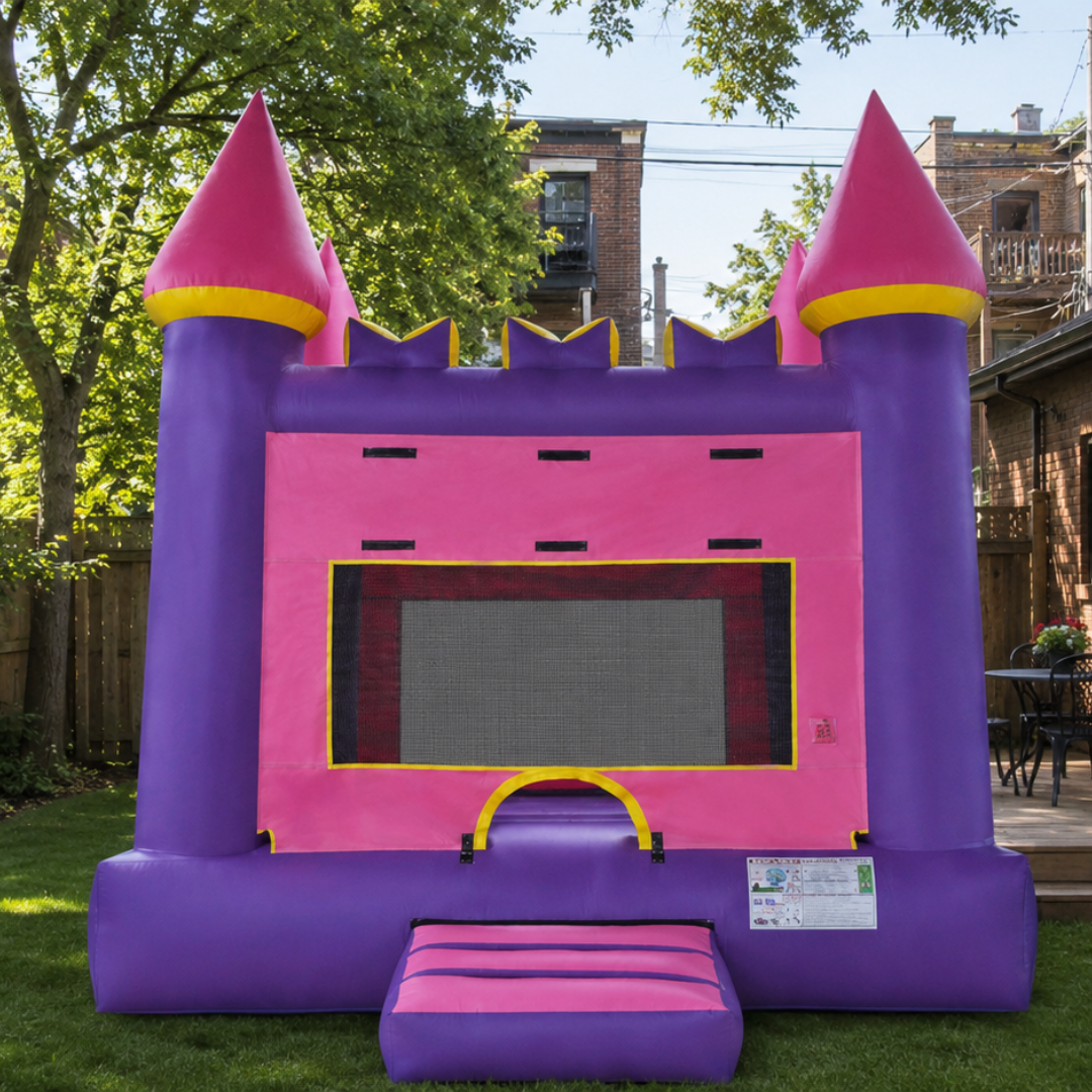 Princess Castle bounce house rental for a Chicago backyard party.