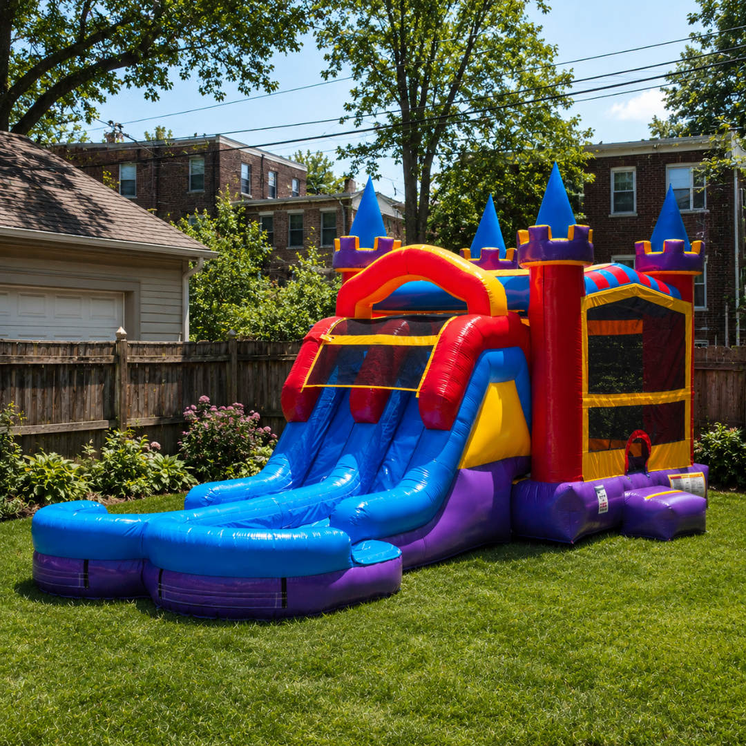 4&1 Royal Combo Bounce N Slide inflatable rental in Chicagoland.