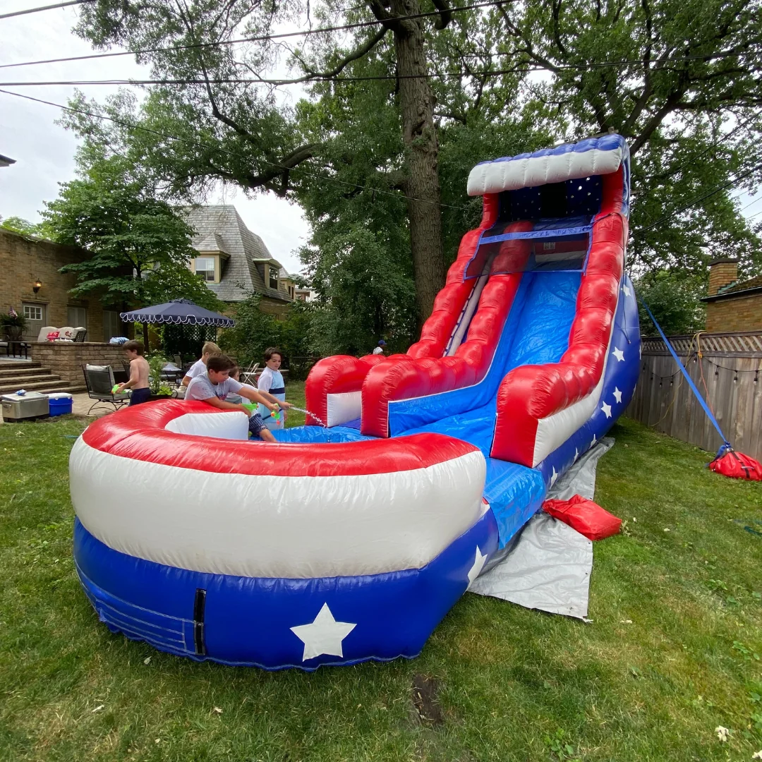 Stars and Stripes water slide rental for Chicago backyard events.