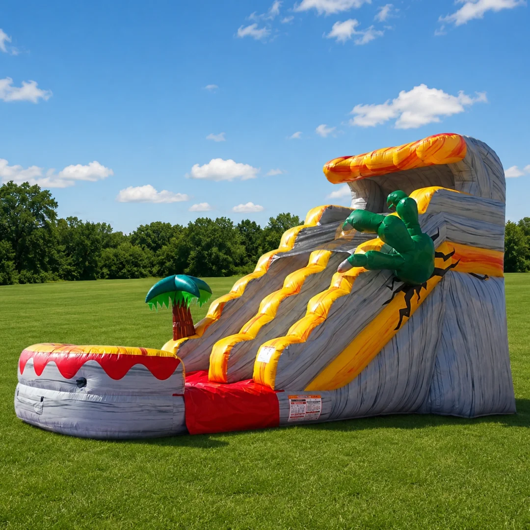 T-Rex themed water slide inflatable for kids parties in Chicagoland.