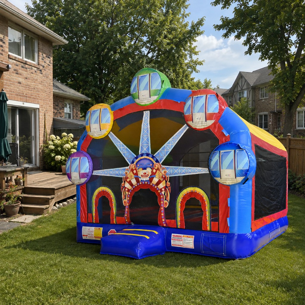 Ferris Wheel bounce house rental set up in a Chicago-area backyard.